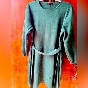 Solid green belted sweater dress XL